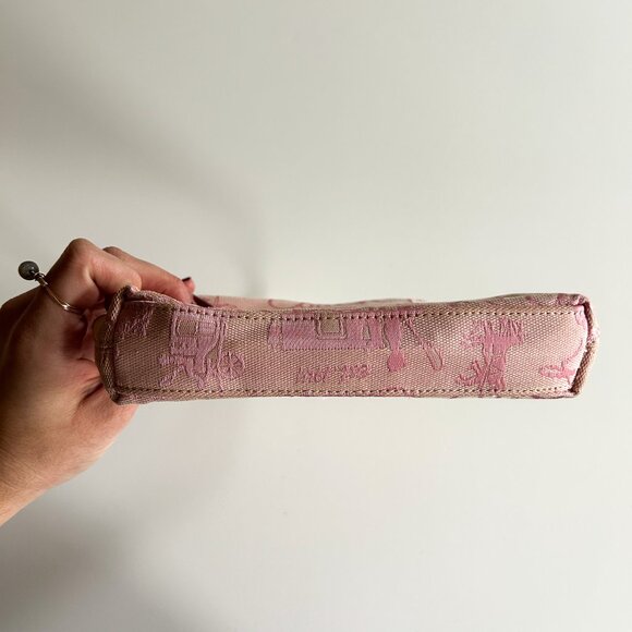 RARE Vintage Coach Y2K Pink Carriage Print Turn Lock Wristlet Mini Bag - Picture 6 of 10